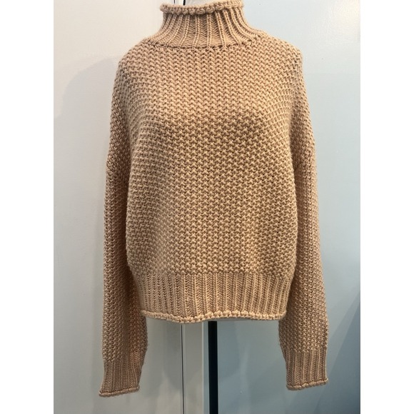Isalis Sz M/L Beige/ Tan Knit Long Sleeve Pullover Sweater Mock Turtleneck - Picture 1 of 11